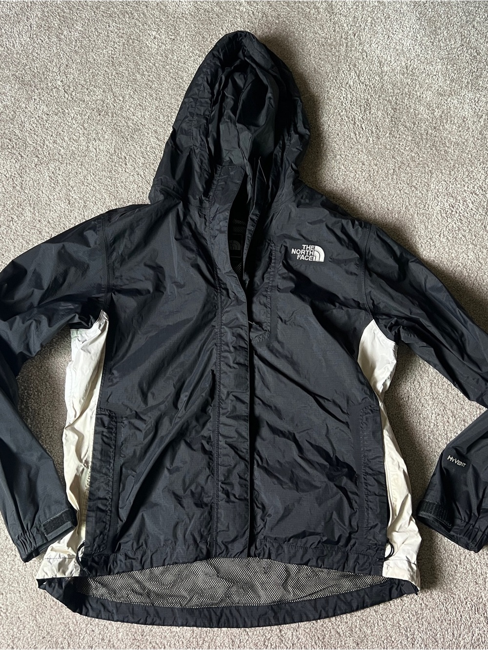 The North Face Black and White Hooded Rain Jacket